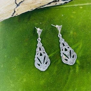 Vintage Sterling Silver Marcasite Drop Stud Earrings by Charles Winston. signed